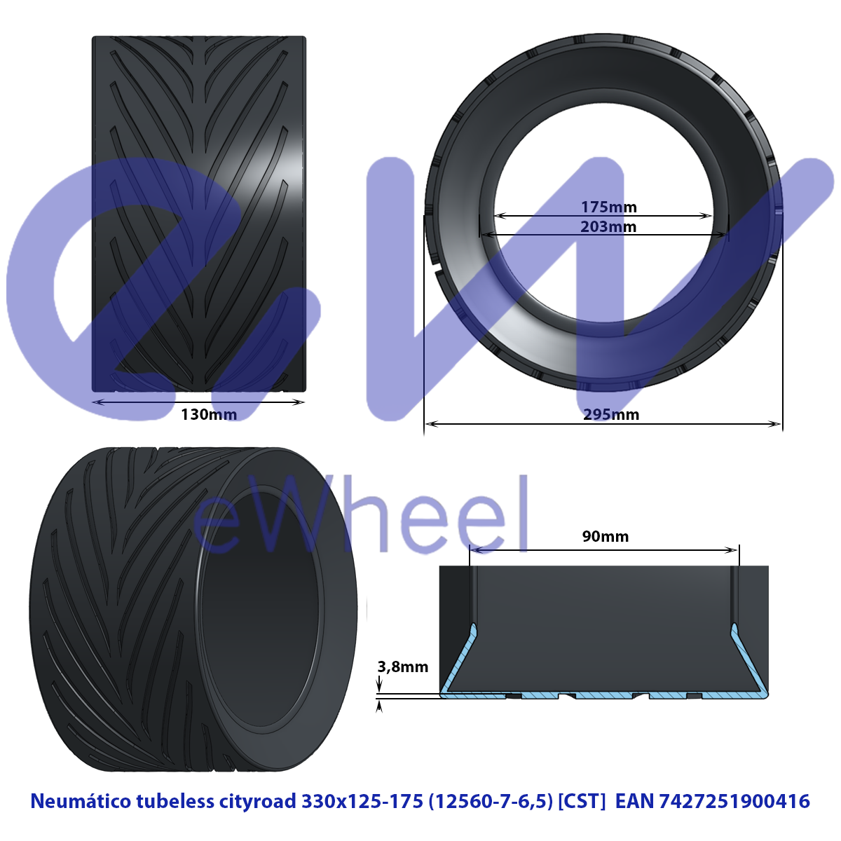 Neumático tubeless 125/60-7 [CST]